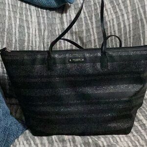 Kate Spade Black Striped silver Glitter Tote